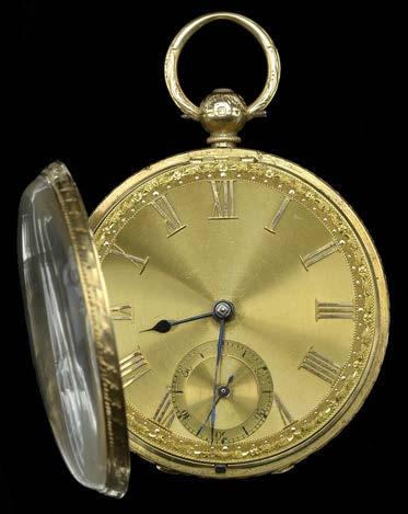 Watches 20 AN 18CT GOLD OPEN FACED POCKET WATCH, BY HIRST BROTHERS, LEEDS, the gold dial with applied Roman numerals and subsidiary seconds dial, to outer foliate border, full plate lever escape
