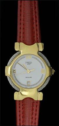 Watches 10 A LADY S 18CT GOLD WRISTWATCH, BY PIAGET, the signed circular white enamel dial with black Roman numerals, quartz movement, the case signed, bearing European convention mark and numbered