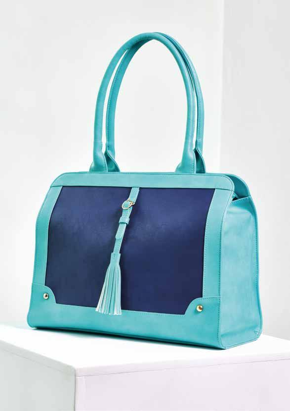 Ingrid Handbag Box-shaped handbag with light and dark blue faux-leather panels and light blue faux-leather