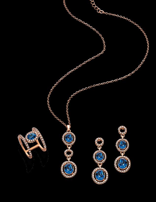 24547 1 Nonku 2-Piece Gift Set Rose gold-toned, diamanté-encrusted, sapphire-inspired gift set. Features a pair of beautiful earrings and necklace.
