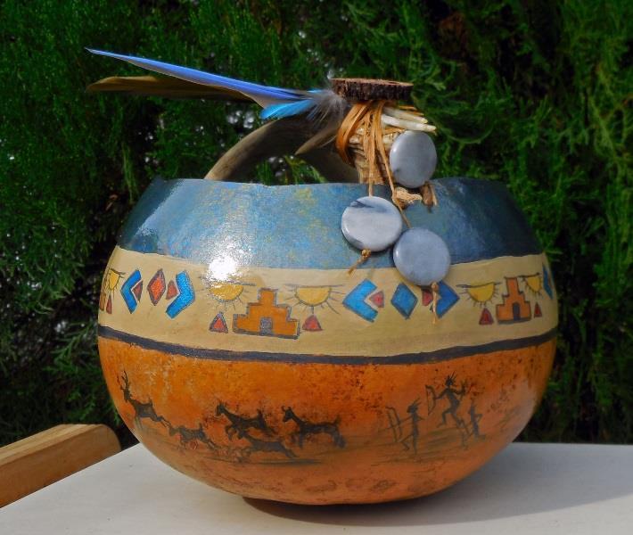 The first bowl went to my son, the 2 nd vase with deer to Bill my classmate and a covered box to my neighbor. Many subjects can be used, but with horns, Native Americans and deer seem to suit best.