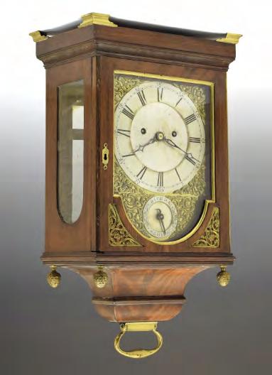 Smallwood Litchfield (sic), beneath silvered subsidiary seconds dial and within mask spandrels, the wire-driven movement of four knopped and finned pillars with verge and crownwheel escapement with