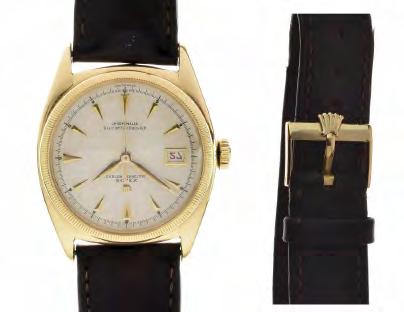 Wristwatches & Pocket Watches Lots 26-51 Lot 26 Lot 26 Rolex - Gentleman s 18ct gold Oyster Perpetual automatic chronometer wristwatch, ref: 6105, milled edge bezel, the off-white dial with red
