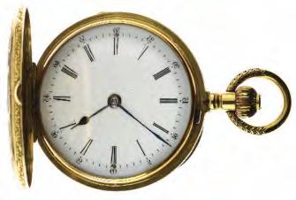 Lot 46 Lot 46 American yellow metal-cased full hunter pocket watch, Waltham, the white dial with black Roman hours and red Arabic minutes over subsidiary dial at VI, the movement stamped 17 Jewels