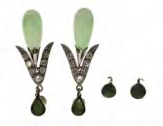 Lot 84 Lot 84 Pair of jade and diamond drop earrings, the tear shaped stone approximately 1.