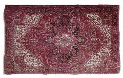 upholstered in conforming leather (2) 150-250 (+24% BP*) Lot 411 Lot 411 Mid 20th Century Persian wool rug or carpet, the brick-red field with