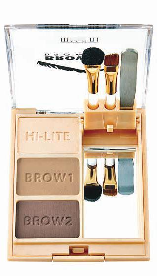 BROW FIX SHAPING KIT MBF 7 essential tools in 1 kit: 1 Straight-edge tweezers 1 Slanted brow brush 1 Sponge applicator 1 3X magnifying mirror 1 Brow highlight/accent powder 1 Light brow powder shade