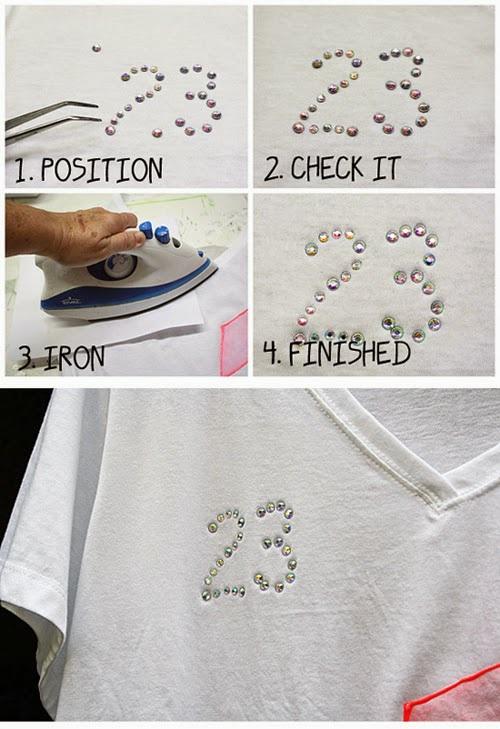 1. Use tweezers to position the crystals onto the shirt. 2.