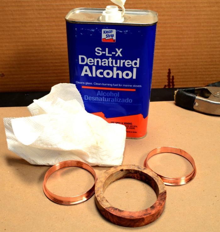 Step Nine: Using denatured alcohol, wipe off the metal core and the inside of the bangle blank to