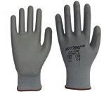 12 pair Nylon gloves with grey PU coating on the inner hand and fingertips.