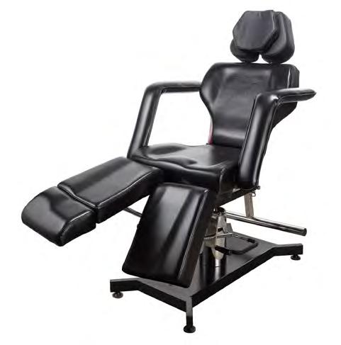 Every foot rest, leg rest, and headrest is independently adjustable to customize the tattooing experience for each client.
