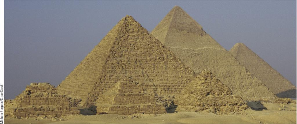 Pyramids of Menkaure, Khafre, and Khufu at Giza, circa 2500 B.C.E.