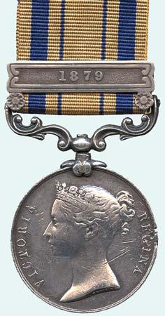 1150 1154 1150 SOUTH AFRICA MEDAL, 1877-79, single clasp, 1879 (J. W. Rennie. P. M. Burg. Rifles); engraved in upright capitals.