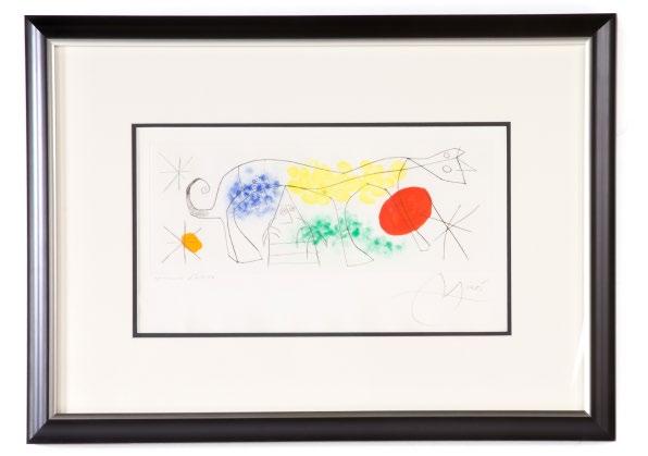 1966, on Rives BFK paper, numbered 6/50, published by Galerie Louise Leiris, Paris, 1968, signed Picasso lr, 10 1/2 x 14 3/4 in., framed Est. $6,500-7,500 Joan Miro.