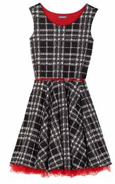 with plaid ruffle and belt,