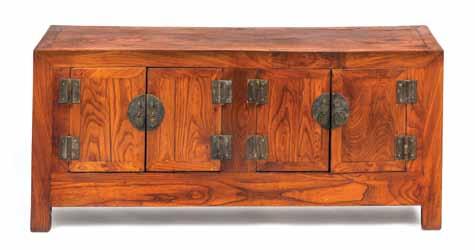 143* A Chinese Hardwood Double Cabinet Coffer, of rectangular form, having two pairs of