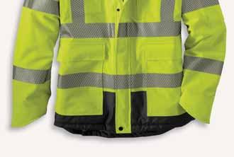 High-Visibility Class 3 Waterproof Sherwood Jacket 100787 250-denier, 100% polyester shell Waterproof membrane and Rain Defender durable waterrepellent finish Brushed