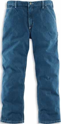 5-ounce, 82% cotton/18% polyester denim Sits at the waist Relaxed seat and thigh Ounce-for-ounce as durable as 15-ounce Stronger sewn-on-seam belt loops denim Straight leg opening 980 968