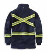 Yellow/Silver/Yellow 2-inch contrasting trim (#8940) with 3M Scotchlite reflective material around torso and sleeves with X-pattern on back Four generous interior pockets, two upper and two lower