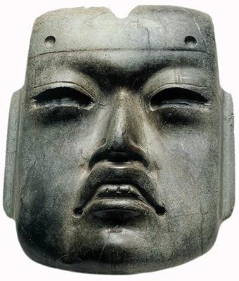 Olmec Style Mask Form: Serpentine Stone Function: Mask worn around the next to give identity of an ancestor of a god Content: Frowning face,