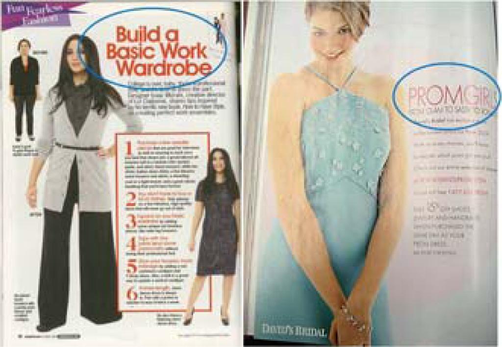 Framing Trend and Style Information in Magazine 59 Fig. 3. Context-setting frame. From Build a basic work wardrobe. (2008, October). Cosmopolitan, p. 98. From Prom girls. (2008, May). Seventeen, p.