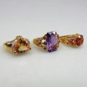 153 3 x 14k Yellow And White Gold Rings set with amethyst,