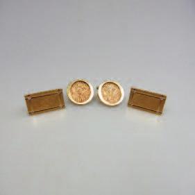 165 Pair Of 14k Yellow Gold Cufflinks each set with 4 small brilliant cut