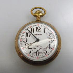 $1,200/1,600 350 Waltham Pocket Watch serial #6192019; 16 size; 17 jewel adjusted Royal movement; in an 18k yellow gold