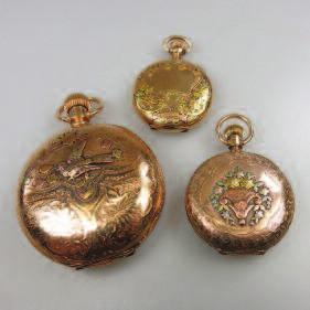 Reinhardt of Lincoln Ill.; all in goldfilled cases with multi-coloured gold overlain decoration, one working Est.