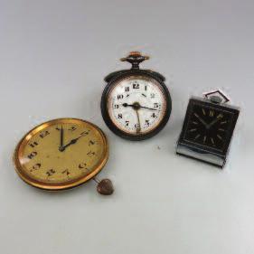 a metal and brass cased car clock; and a small travel clock in a chrome metal case Est.
