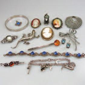 Silver Items including a 6 strand watch chain, a silver and enamel perfume