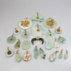 4 99 23 Various Carved Jade Pendants with metal and gold mounts 100