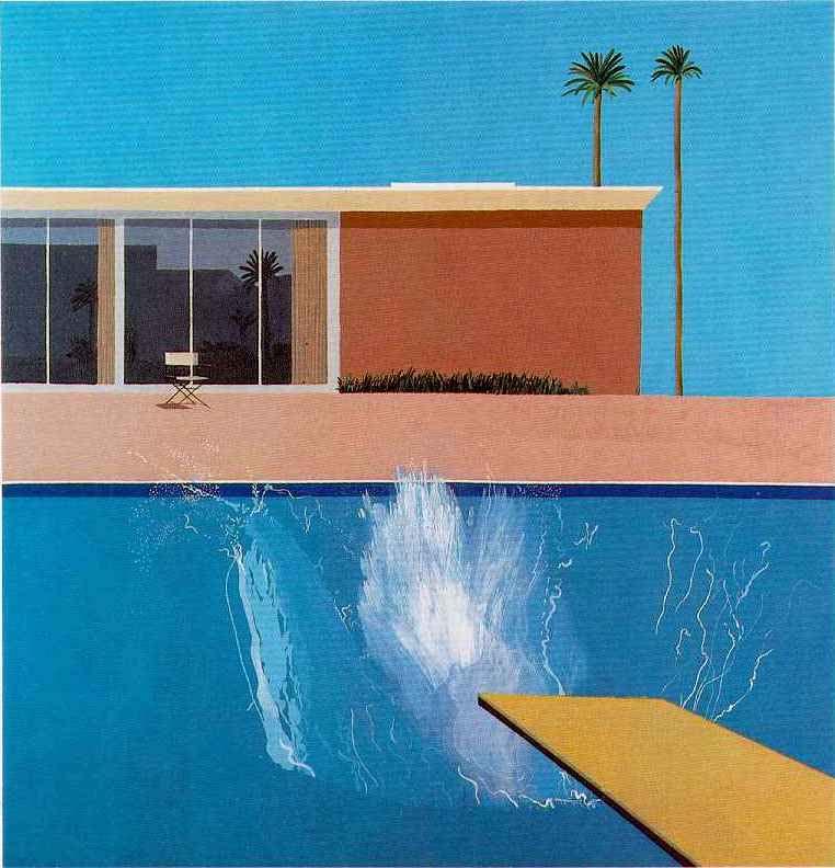 "A Bigger Splash," by David Hockney The original painting, which depicts a luxurious home framed by a blue pool and two palm trees, became No Splash