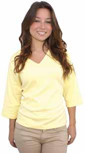 60% Cotton 40% Polyester Blend XS, S, M, L, XL, 1XL, 2XL, 3XL STYLE # 7008 7007 Shown In Yellow Our Square Neck 3/4 Sleeve Shirt is made