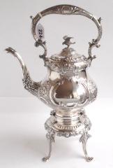 Birmingham silver tea kettle on stand with spirit burner,