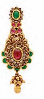 The collection comprises of earrings curated in 18K yellow gold with traditional jadau, an Indian karigari that details the of colourful precious gemstones that narrate the saga of royal Indian