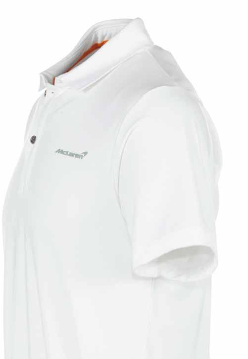 Men s White Polo Shirt Our unique, high quality take on a timeless classic, the McLaren polo shirt is crafted from a cotton-bamboo blend which is extremely soft to the touch and very comfortable to