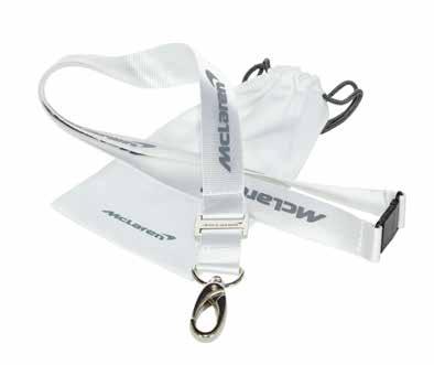 All-new Speedmark logo design Cast in polished stainless steel McLaren Lanyard Featuring the new McLaren logo imprinted in grey on a tough,