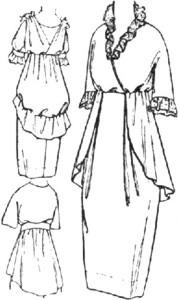 McCall's June 1914, pg. 33, 35 No. 5934, Misses Dress (15 cents). The waist of this fascinating frock is made of shadow lace, with overwaist and tunic of tulle bound with silver.
