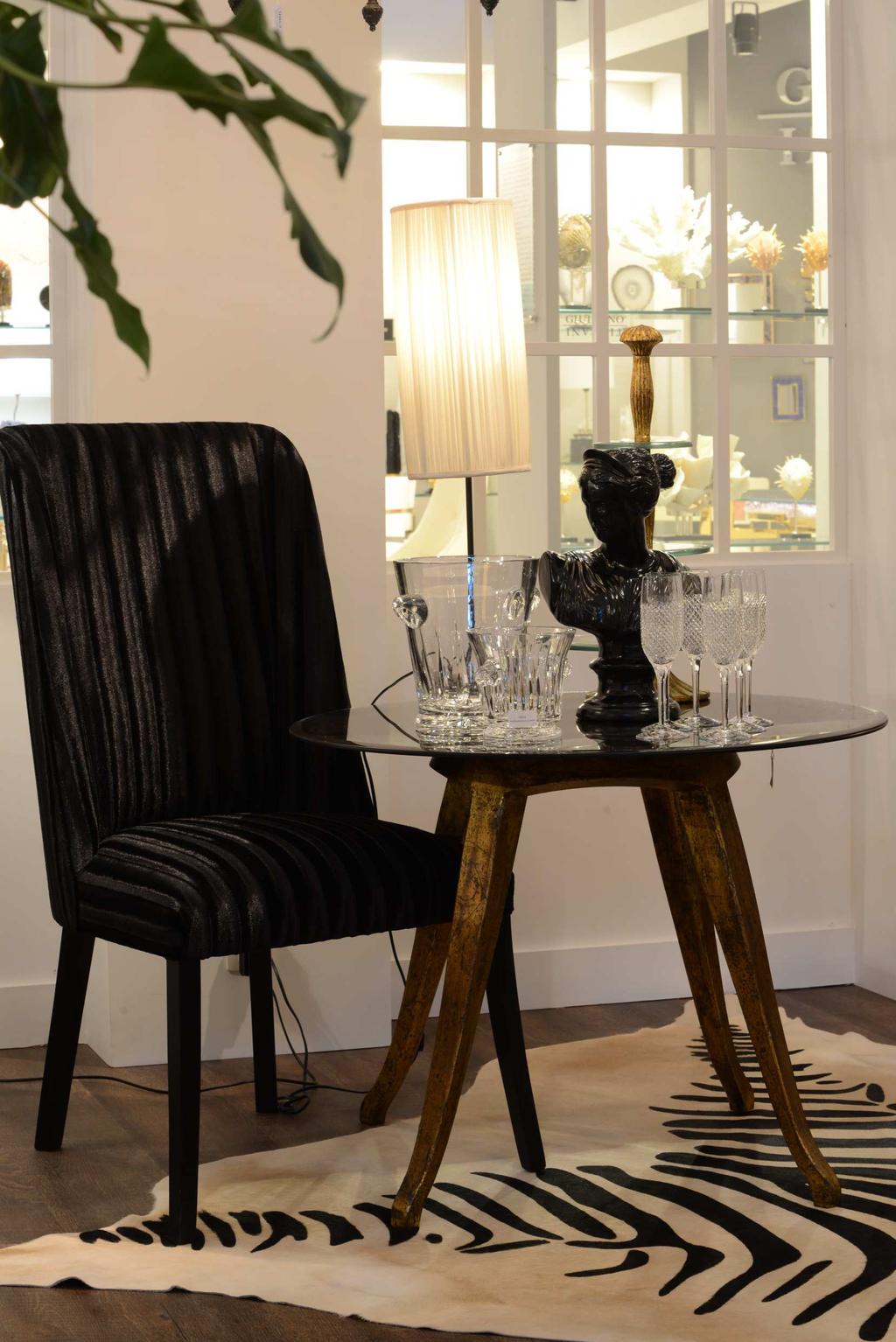F6100 Corsa Chair with Black Velvet FR312-5 Vintage Table Aged Mirror Gold (d85;h67) K5617-0 Champagne Bucket Cristal K5616-0 Ice Bucket Cristal K5603-0 Champagne Glass