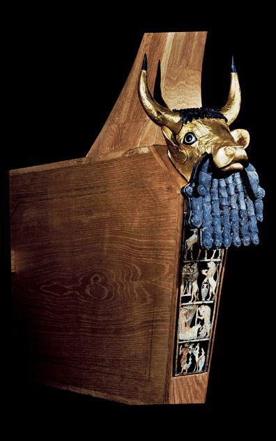 Sumerians artists worked with Metal and bronze Sound box tells a story Title: The Great Lyre with bull s head Medium: Wood with gold,