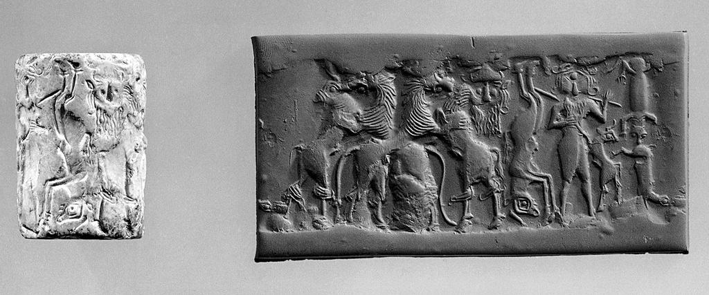 Title: Cylinder seal from Sumer and its impression Medium: Lapis lazuli