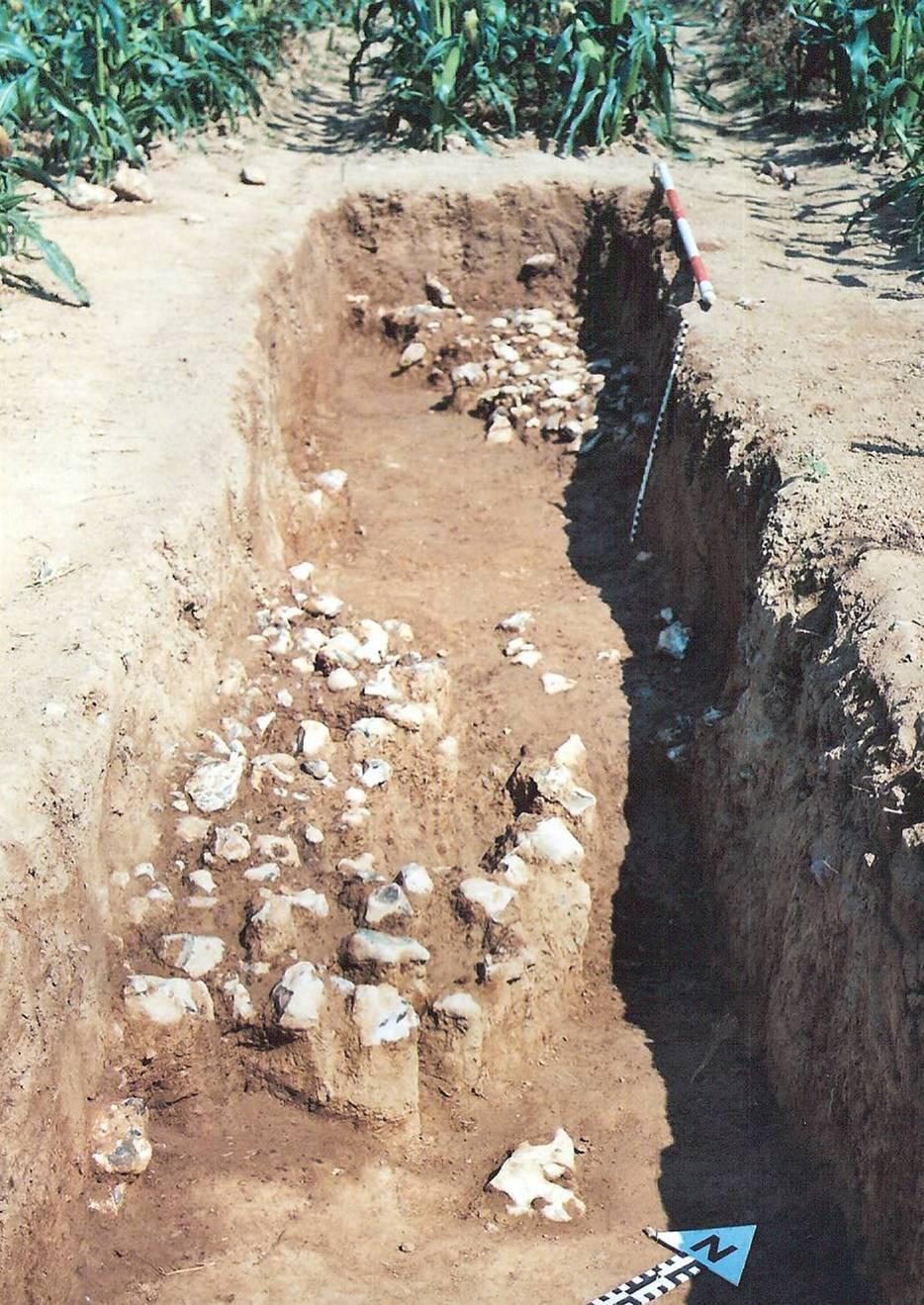 Figure 9: Part of the metalled road surface of the before unknown Roman road. Photo taken by the author. Ivan Margary traced the Roman road from London to Lewes in the 1930 s and 1940 s.