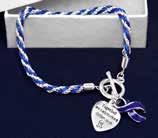 A dark blue ribbon charm and a heart charm that says, Where There Is Love There Is Life. Comes in optional gift box.