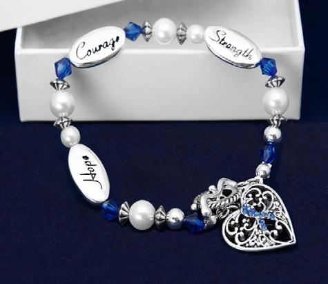 Sterling silver plated linked bracelet with a heart charm that has a dark blue ribbon.