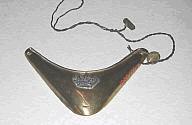 1957.277k Gorget MILITARY TOOLS & EQUIPMENT: MISCELLANEOUS Brass, silk, metal, iron Overall: 3 3/8 x 4 7/8 in. ( 8.6 x 12.