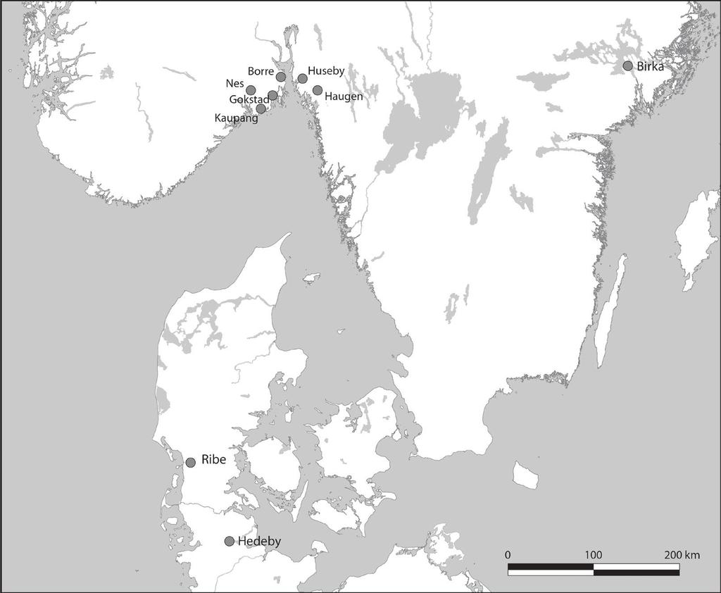 182 Unn Pedersen Fig. 12.1. Scandinavian Viking-Age towns and sites in the Oslo fjord area with lead adornments or waste from leadworking. Illustration: Kaupang Excavation Project, University of Oslo.
