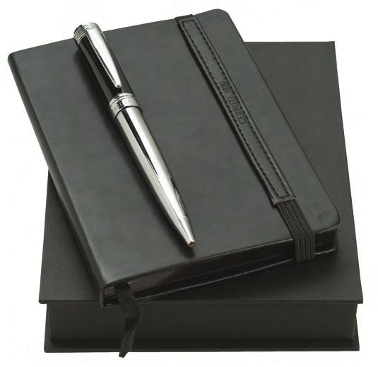 Black and chrome metal ballpoint pen Black 80 page notebook With