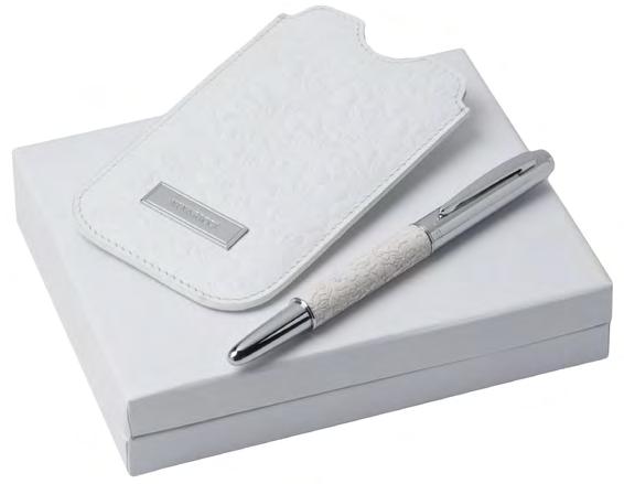 Notebook + pen set White A6 PU cover notebook with 80 unlined sheets White and chrome
