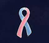 This pretty Pink/ Blue ribbon pin is a smaller sized lapel pin. Pin is approximately 1/2 x 1/2 inch.